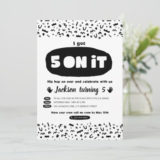 私得は5つ、90年代ヒップホップ誕生日旧学校ラップの 招待状 (スタンド正面)