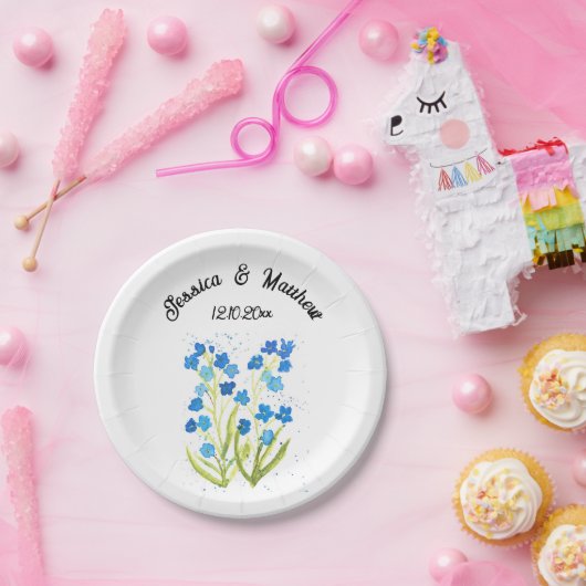 私忘れはブルーフローラ水彩結婚式ではない ペーパープレート (パーティー)