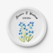 私忘れはブルーフローラ水彩結婚式ではない ペーパープレート (正面)