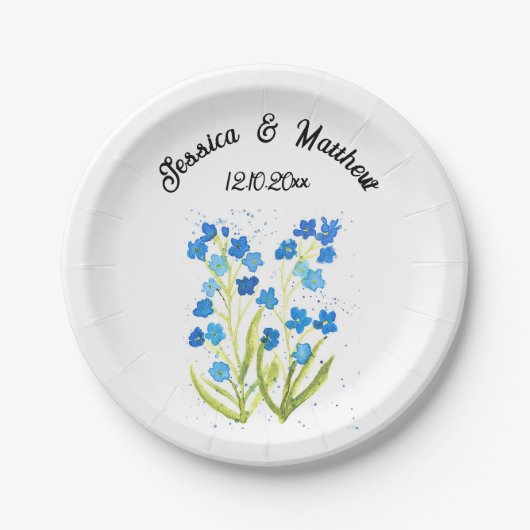 私忘れはブルーフローラ水彩結婚式ではない ペーパープレート (正面)