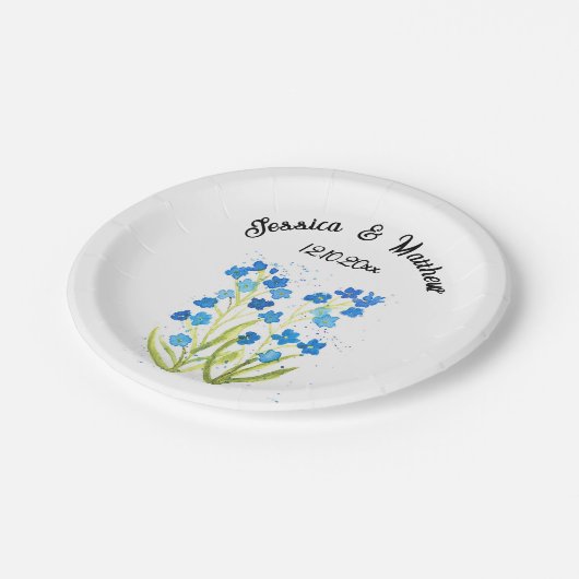 私忘れはブルーフローラ水彩結婚式ではない ペーパープレート (アングル)