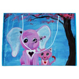 私忘れは可愛くない象キャットさくらんぼブロッサムアート ラージペーパーバッグ