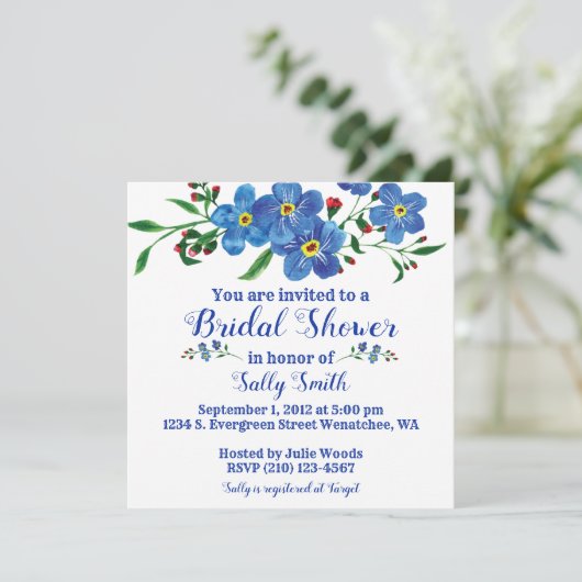 私忘れは青いフローラ水色ブライダルシャワー 招待状 (スタンド正面)