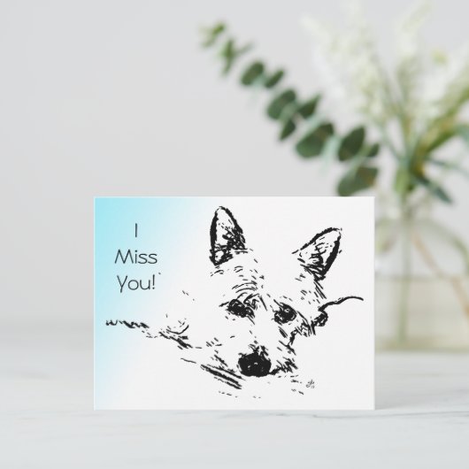 私恋しく思が!ウェスティーデジタルフォトアートインクスケッチ ポストカード (スタンド正面)