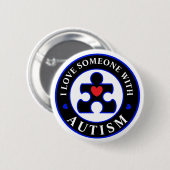 "私愛します自閉症"ピンとの誰かを意識を黒くして下さい 缶バッジ (正面&裏面)