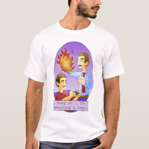 、私撃っていますロボットTシャツをつるして下さい Tシャツ