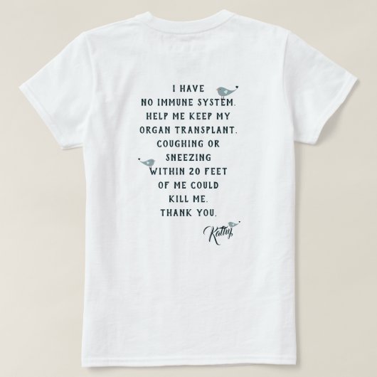 私救済は保臓器を白に移植する Tシャツ (デザイン裏面)