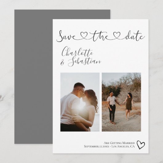 私救達日付手書きハートパーソナライズされた写真 セーブザデート (正面/裏面)