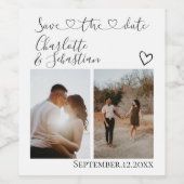 私救達日付手書きハートパーソナライズされた写真 ワインラベル (シングルラベル)