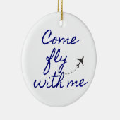 私来のオーナメントホワイト/ネイビーのミニマリストとフライ セラミックオーナメント (右)