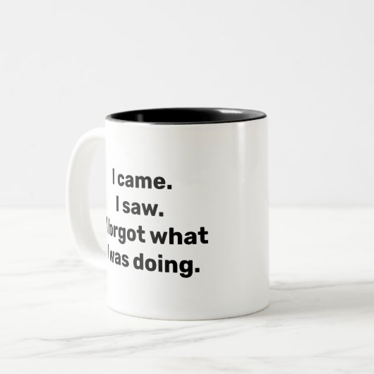 私来。私は見た。私忘れは何をしていたのおもしろい ツートーンマグカップ (正面左)