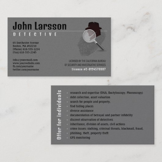私立探偵 |探偵 名刺 (正面/裏面)