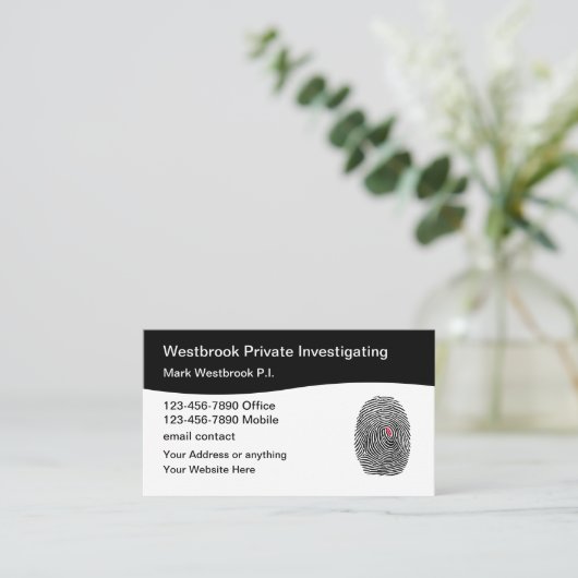 私立調査員のモダン指紋 名刺 (スタンド正面)