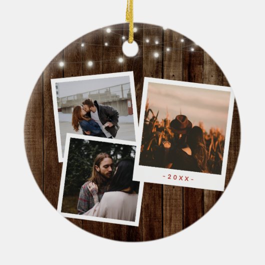 私素朴たちの初めてのクリスマス婚約した写真コラージュ セラミックオーナメント (裏面)