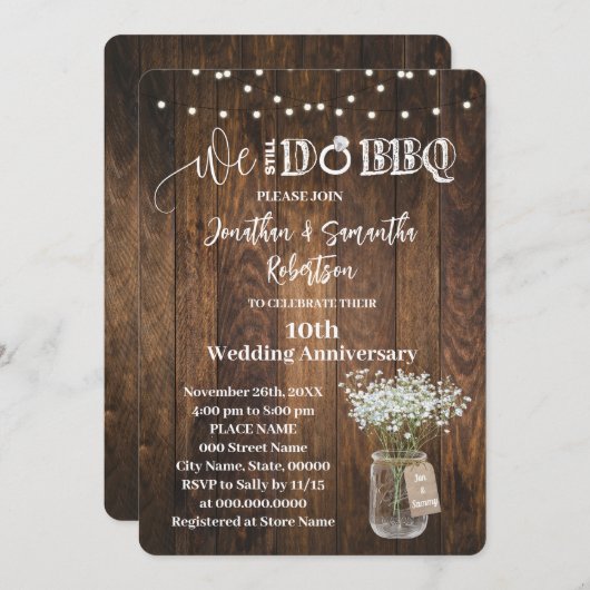 私素朴たちは今でもBBQ結婚の記念日を行う 招待状 (正面/裏面)