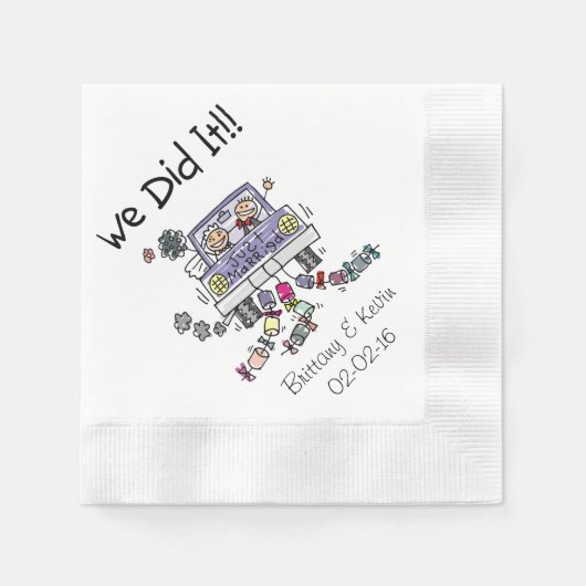 私結婚たちがやった車の紙パーソナライズされたナプキンス 縁ありカクテルナプキン (正面)