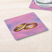 私絵画は愛し結婚ている芸術の黄金のペアのリング スクエアペーパーコースター (アングル)