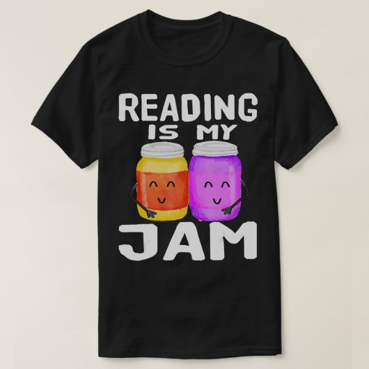 私読は私のジャムの本おもしろいのギフト読が大好き Tシャツ (デザイン正面)