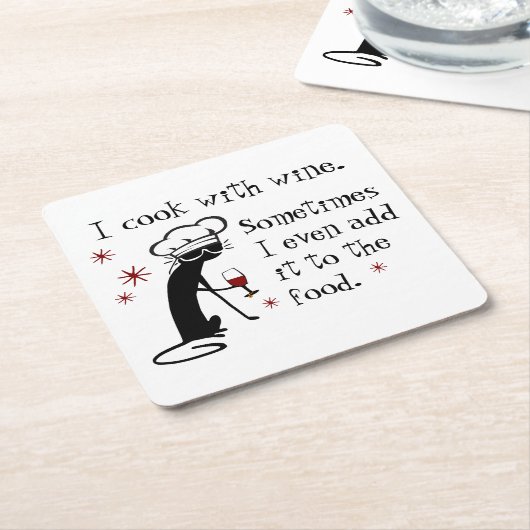 私調理師は猫とワインおもしろい引用文 スクエアペーパーコースター (アングル)