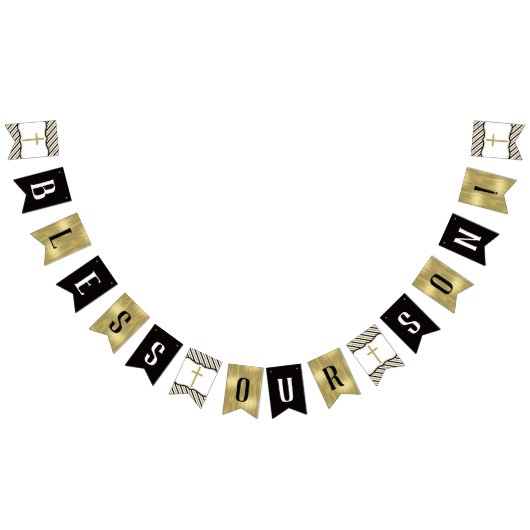 私賛美たちの息子のバナー、黒、金ゴールド バンティングフラッグ (全)