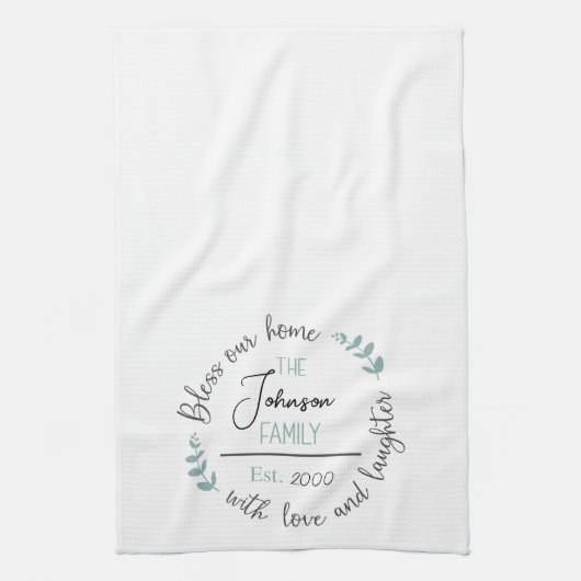 私賛美家の家族の名前モノグラム キッチンタオル (縦)