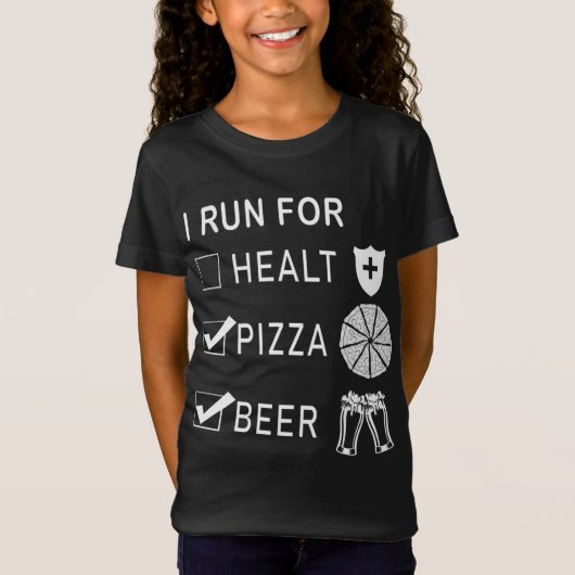 私走はピザとビールが欲しい Tシャツ (正面)