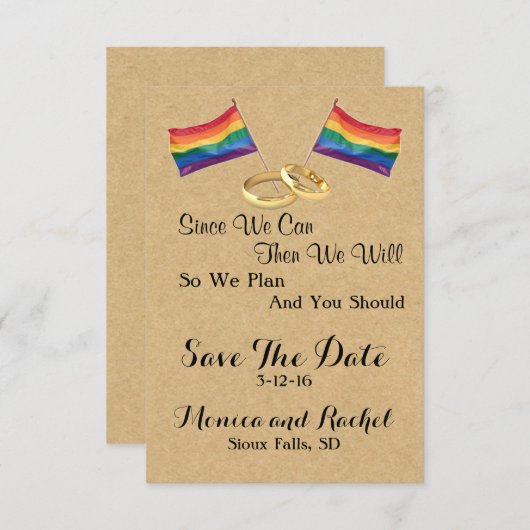 私達ができるので: レズビアンの結婚式の保存日付カード セーブザデート (正面/裏面)