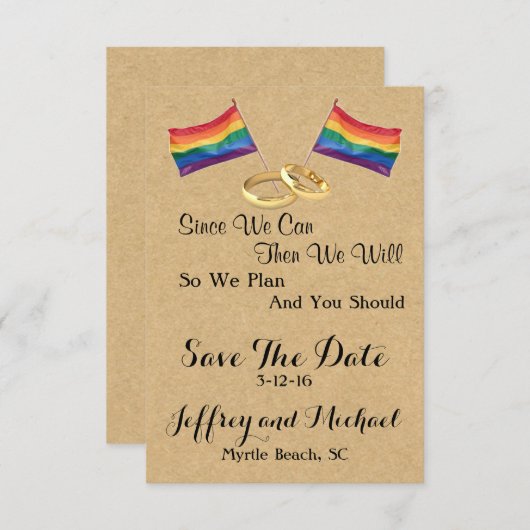 私達ができるので: 陽気な結婚式の保存日付カード セーブザデート (正面/裏面)