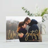 私達によってが感謝した2つの写真の結婚式である金ゴールド|は感謝していしています サンキューカード (スタンド正面)