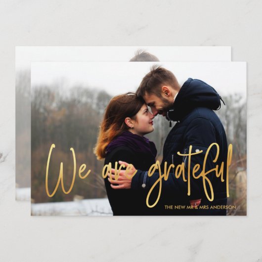 私達によってが感謝した2つの写真の結婚式である金ゴールド|は感謝していしています サンキューカード (正面/裏面)