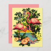 私達に私が動かしました発表のフラミンゴのプールサイドをあります 案内状 (正面/裏面)