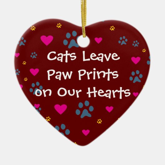 私達のハートの猫の許可の足のプリント セラミックオーナメント (正面)