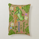 私達のパッドの熱帯パーソナライズな名前へのカエルの歓迎 アクセントクッション (裏面(縦))