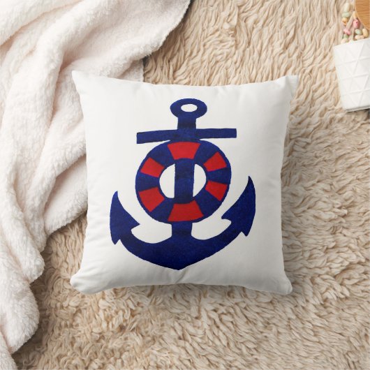 私達のビーチハウスのいかりへの歓迎 クッション (ブランケット)