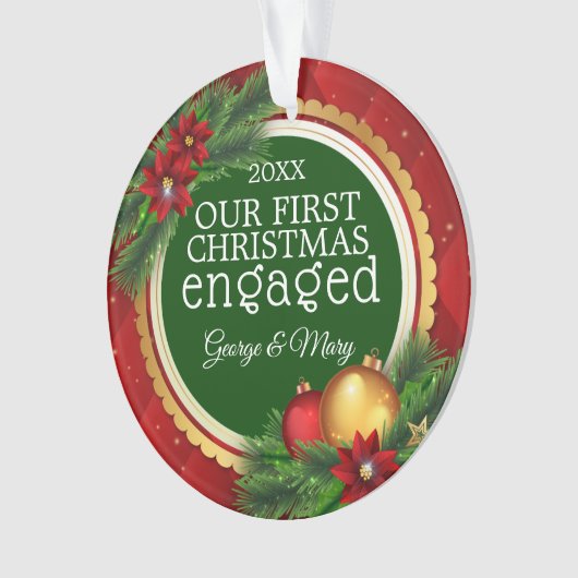 私達の一緒の初めてのクリスマスの婚約したな写真の背部 オーナメント (正面)