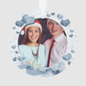 私達の一緒の初めてのクリスマスの婚約したな写真の青 オーナメント (裏面)