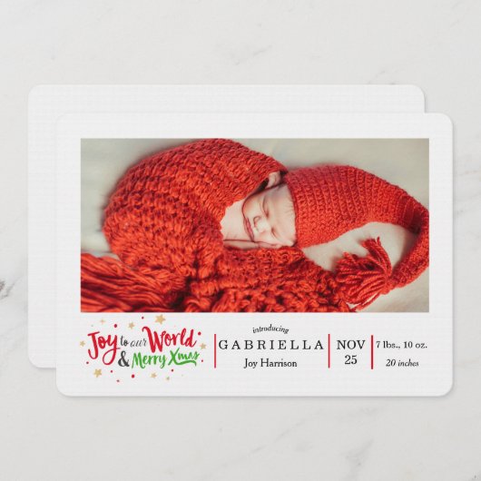 私達の世界のクリスマスの写真の誕生への喜びは発表します 招待状 (正面/裏面)