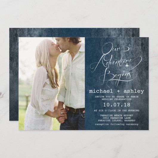 私達の冒険は写真から結婚式招待状を始めます 招待状 (正面/裏面)