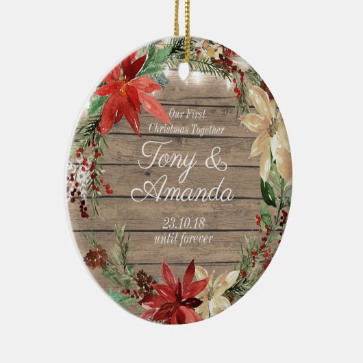 私達の初めてのクリスマスが一緒に飾るポインセチア セラミックオーナメント (右)