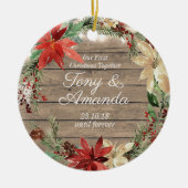 私達の初めてのクリスマスが一緒に飾るポインセチア セラミックオーナメント (正面)