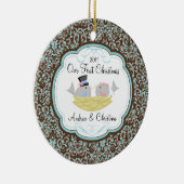 私達の初めてのクリスマスのオーナメントの花嫁の新郎の鳥 セラミックオーナメント (右)