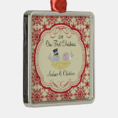 私達の初めてのクリスマスのオーナメントの花嫁の新郎の鳥 メタルオーナメント (右)
