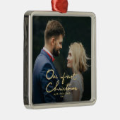 私達の初めてのクリスマスのシックでフェイクな金ゴールドホイルのクリスマス メタルオーナメント (右)