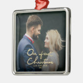 私達の初めてのクリスマスのシックでフェイクな金ゴールドホイルのクリスマス メタルオーナメント (左)