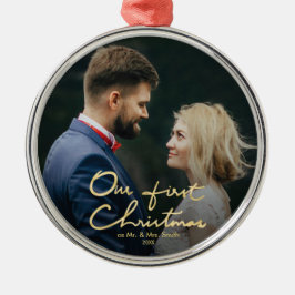 私達の初めてのクリスマスのシックな手教養があるクリスマス メタルオーナメント