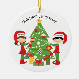私達の初めてのクリスマスのパーソナライズなクリスマス セラミックオーナメント