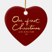 私達の初めてのクリスマスのフェイクな金ゴールドの新婚者のハートの形