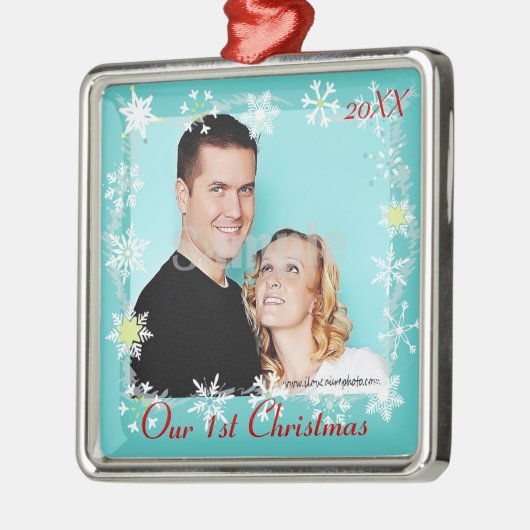 私達の初めてのクリスマスの写真のオーナメント メタルオーナメント (左)