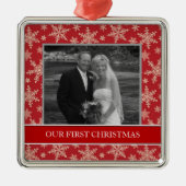 私達の初めてのクリスマスの写真の休日のオーナメント メタルオーナメント (正面)