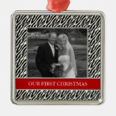 私達の初めてのクリスマスの写真の休日のオーナメント メタルオーナメント (正面)